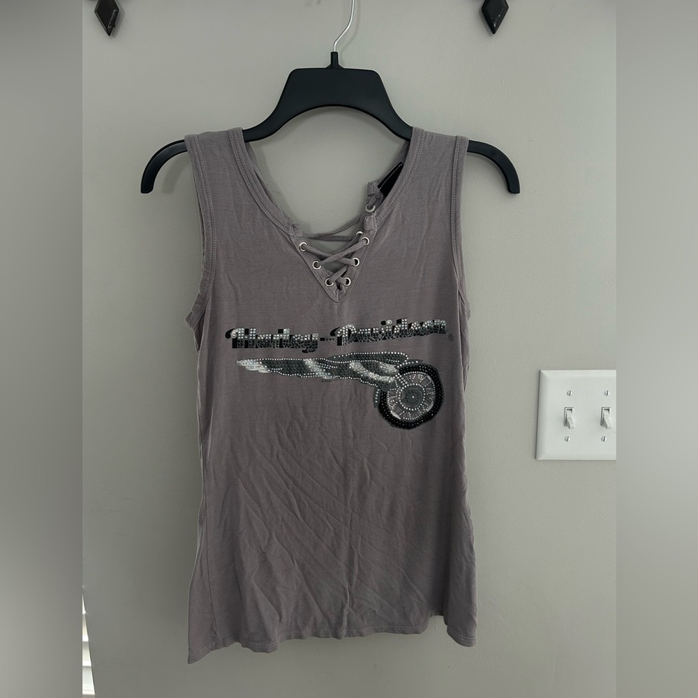 ***SOLD ON ANOTHER PLATFORM*** Harley-Davidson Charcoal Lace-Up Tank Top